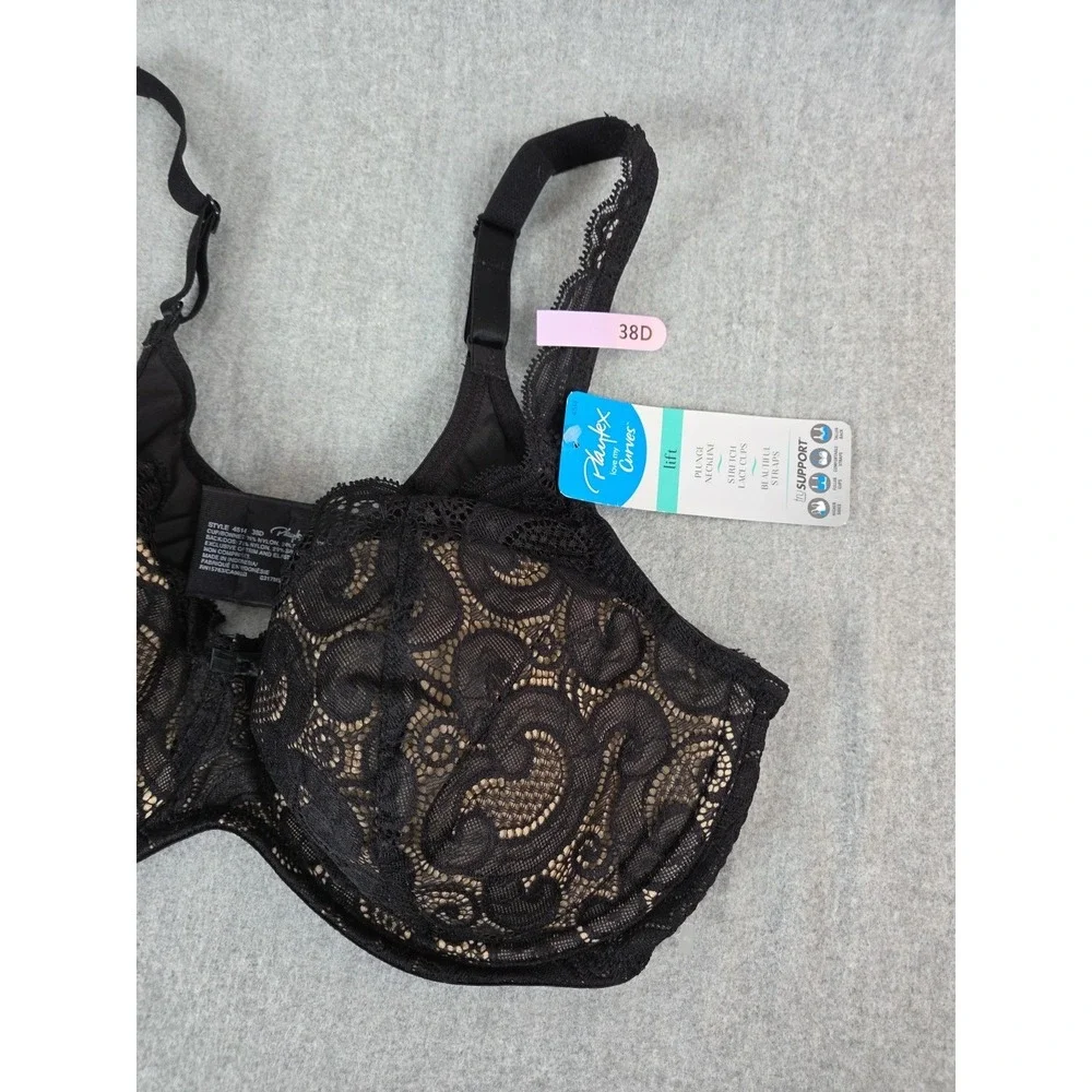Playtex Love‎ My Curves Bra 38D Black Stretch Lace Cups Sculpted Lift NEW